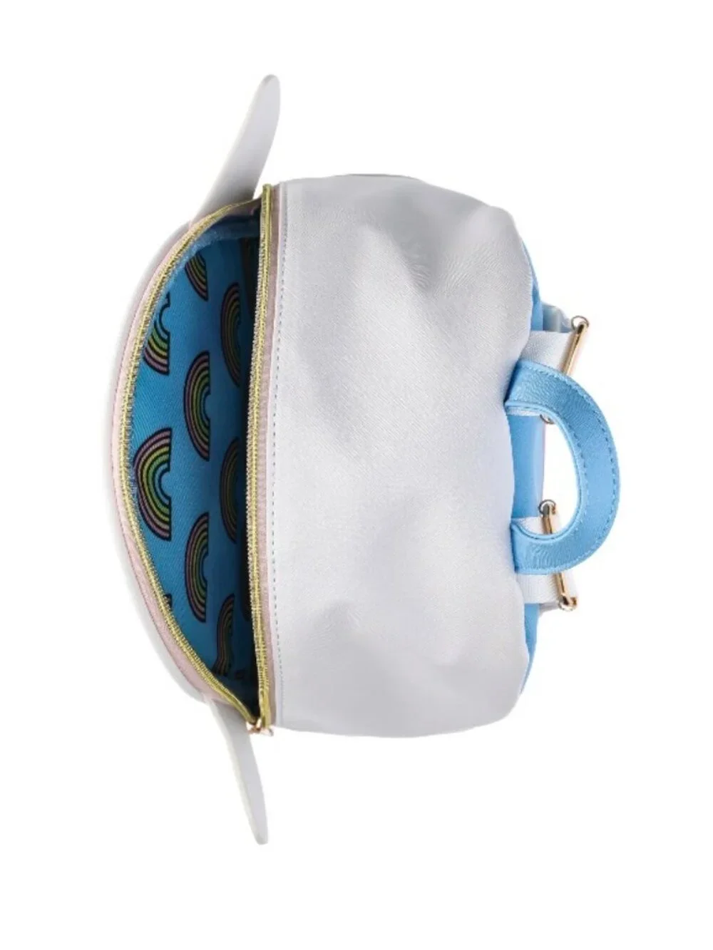 Loungefly Hello Kitty Rainbow Mini Backpack Adjustable White Blue Outer Pockets - Picture 3 of 4